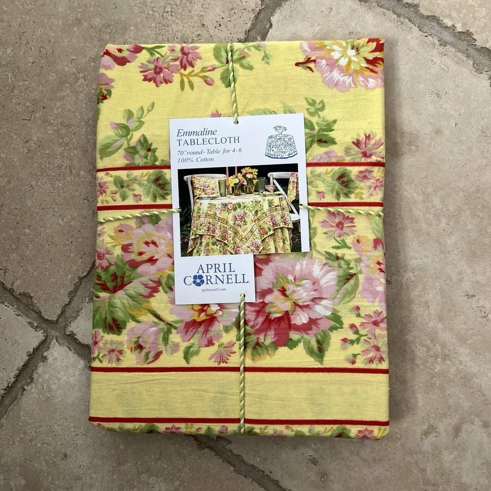 NEW April Cornell Emmaline Tablecloth 70 Rd Floral English Country Garden Yellow - Picture 3 of 5